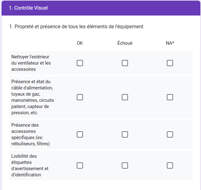 Capture d'écran du formulaire Google Forms pour la saisie des rapports de maintenance